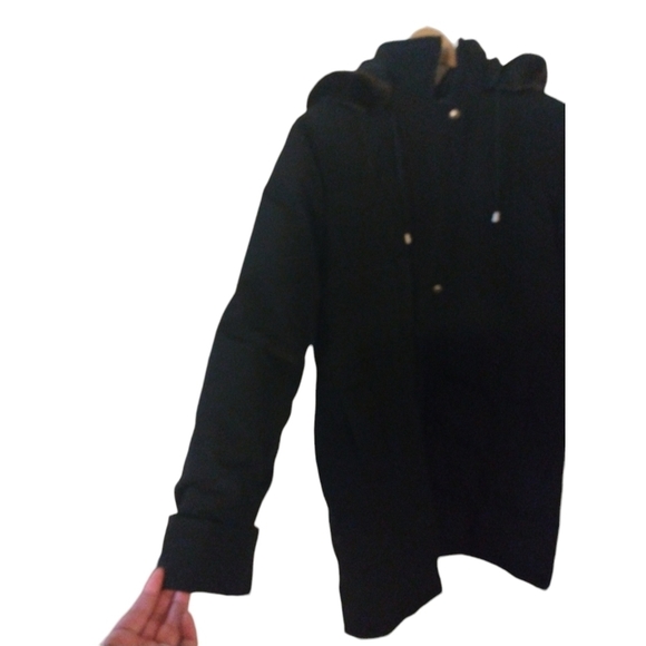 Down Feather Coat Centigrade Outwear Black Puffer Style Detach Hood Zip & Snap M - Picture 2 of 14